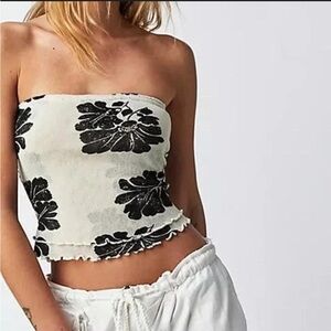 Free People Poppy Tube Top Ivory Combo Strapless Smocked Floral Printed